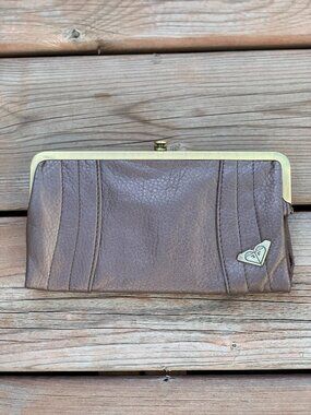 Roxy Wallet Metallic Faux Leather Roll With It Clutch Gold Logo Beach Surf Boho